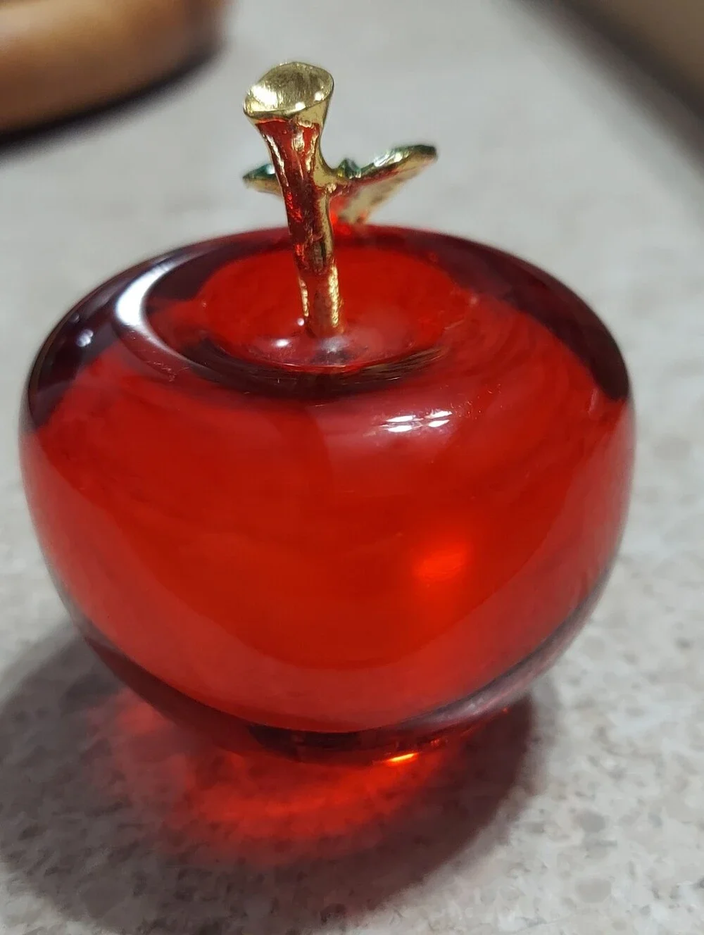 Red Glass Apple Decorative Accent with Green Leaf - Unbranded